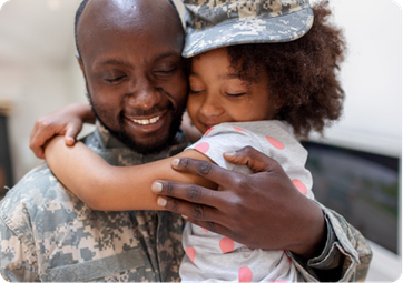 Military father holding daughter